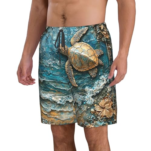 Mens Swim Trunks Board Shorts Quick Dry Shorts with Pockets - Ocean Turtle Sea Turquoise2