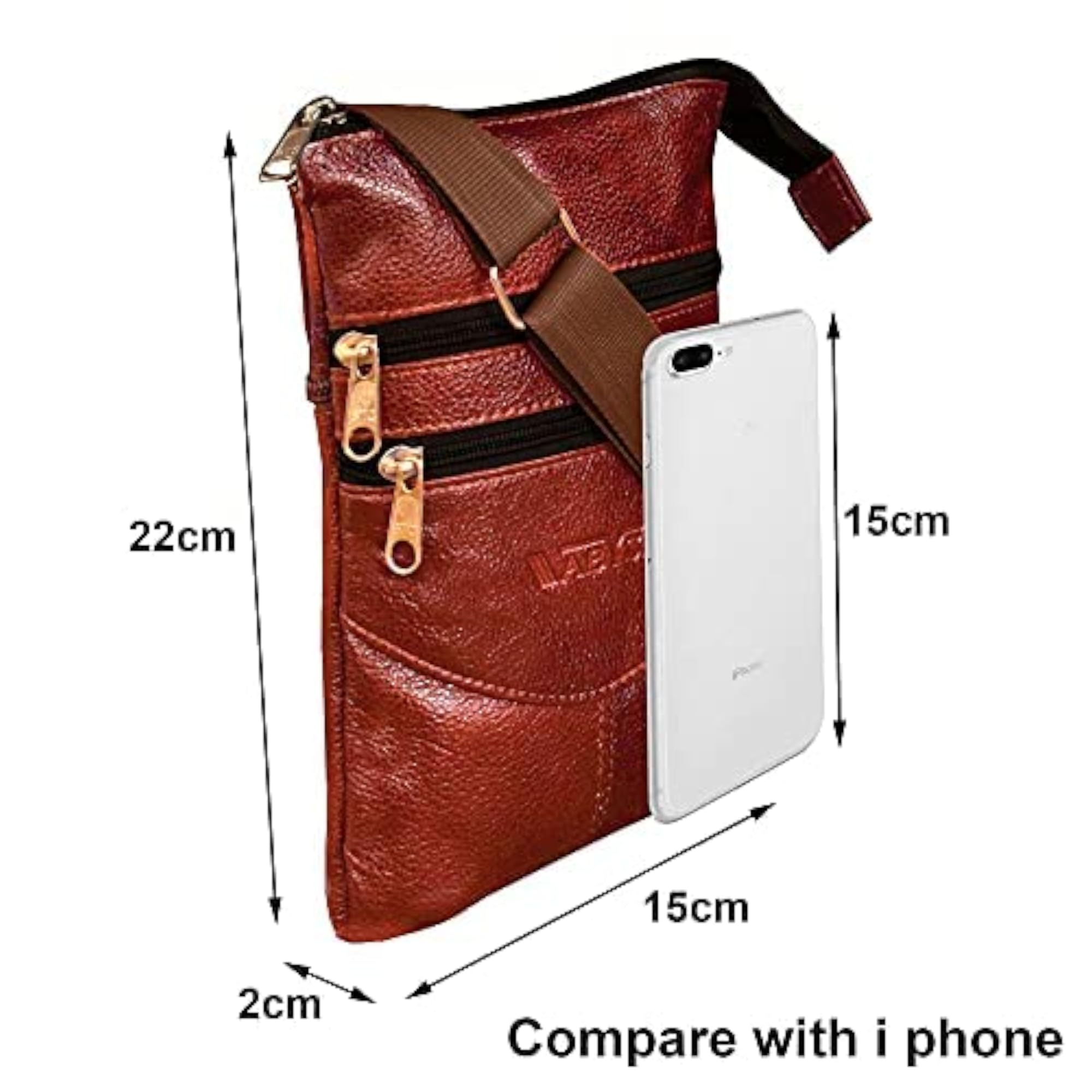 Genuine Leather Brown Unisex Neck Pouch with Adjustable Strap