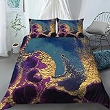 Bettwäsche 135X200Cm 3D Lila Blau Gold Textur Luxusmode Druck Modern Bettwäsche Set Weiche Microfaser Einzelbett Bettwäsche 1 Bettbezug Und 2 Kissenbezug 80X80Cm Mit Reißverschluss, Hypoallergen
