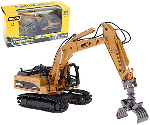 Gemini&Genius Construction Vehicle Toys Timber Grab Excavator Heavy Metal 1/50 Scale Grab Wooden/Building Materials Vehicle Engineering Alloy Models Collection Toys Gift for Kids and Decoration House