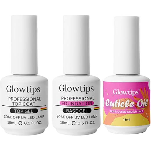 Glowtips No Wipe Gel Top Coat & Base Coat Set 15ml