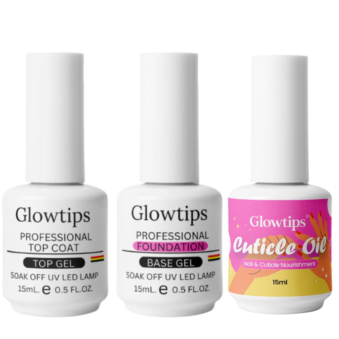 Glowtips 3 Pcs 15Ml No Wipe Gel Top Coat And Base Coat Set and Cuticle Oil- Soak Off Led Nail Lamp Gel Base Top Coat Finish Nail Art Design For Women. (Requires Uv Light)(Machine Se Sukhengi)-image-11