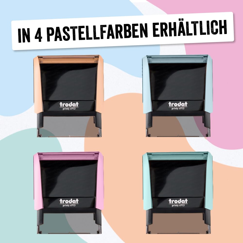 Trodat Printy 4913 Typomatic, Textstempel zum Selbersetzen pastellgrün | Abdruck 57x21 mm, Abdruck schwarz, selbstfärbend, dokumentenecht, inkl. 2 Zeichensets in 3 und 4 mm Schrifthöhe und Pinzette