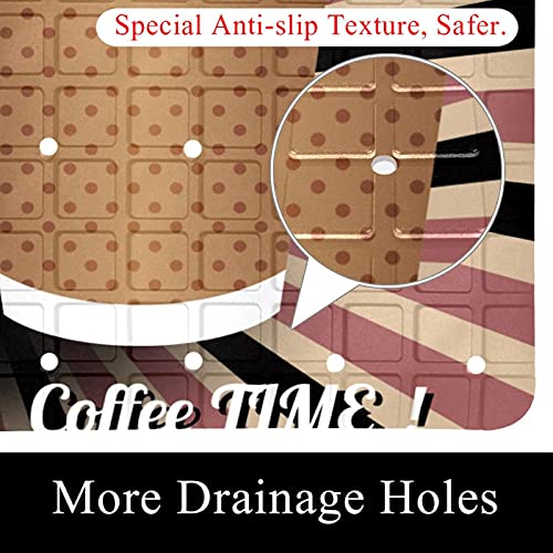 Tapis de bain antidérapant avec ventouses et trous de drainage café - 3
