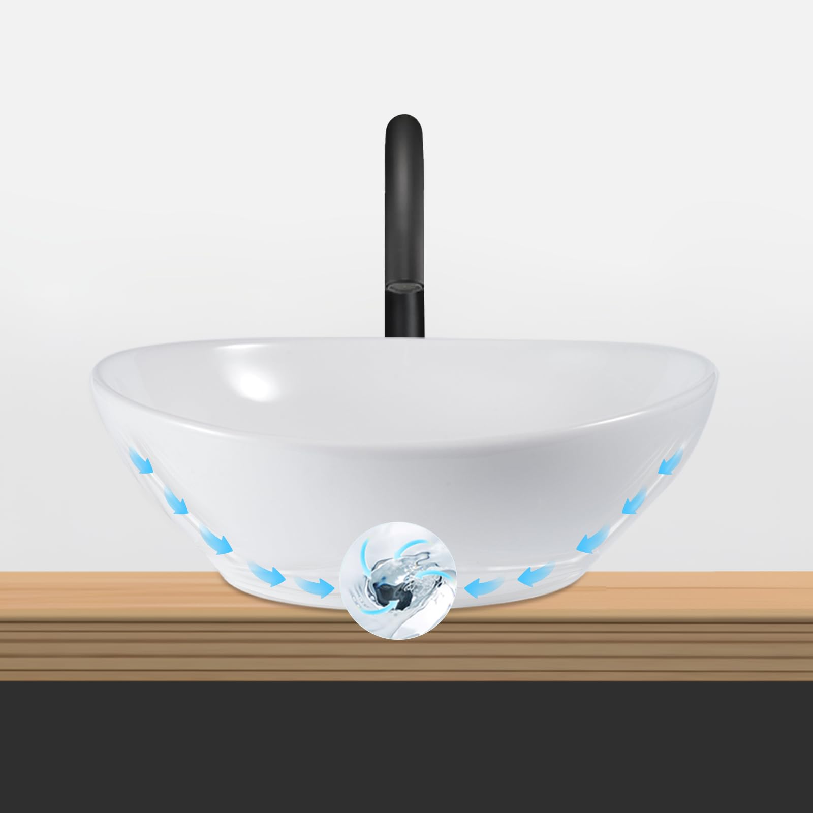 Lavabo para baño encimera - Cuadrado sobre encimera Blanco pequeño | suspendido con efecto loto