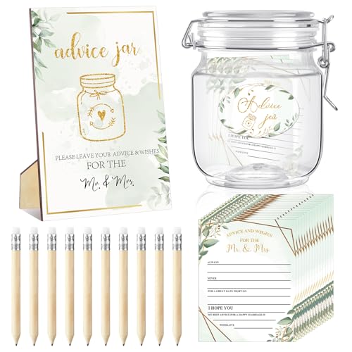 Jetec 74 Pcs Advice and Wishes for The Mr and Mrs 60 Pcs Wedding Advice Cards Advice and Wishes Jar Box Bridal Shower Advice and Wishes Cards for Bride and Groom Bridal Shower Decor(Greenery)