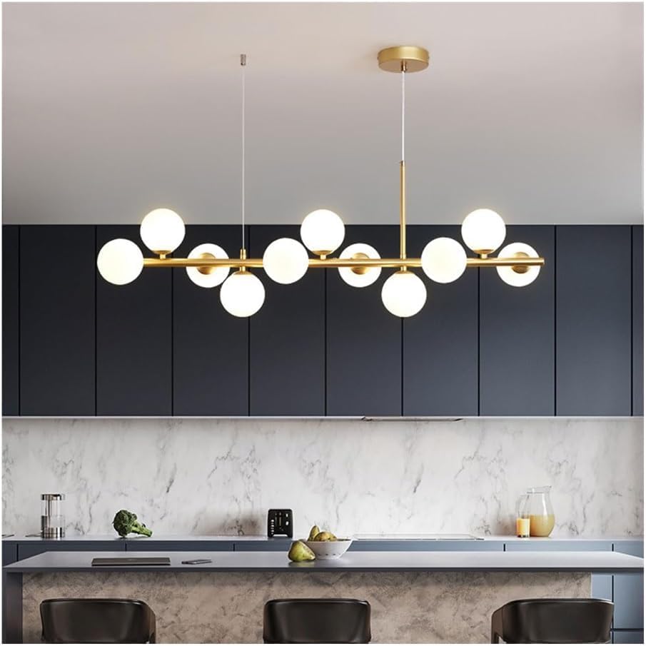 Mid-Century Modern Ceiling Light Chandelier, Gold Semi-Flush Mount Pendant Lighting with White Glass Shades