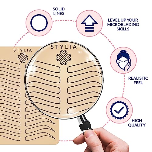 Stylia Microblading Practice Fake Skin Sheet for Eyebrow Tattoo, Fake Skin for Tattoo, Micro Blading Eye Brow Makeup, Tattoo Skin Practice Kit, Tattooing Supplies (5 Black Double Sided +1 Bonus White)