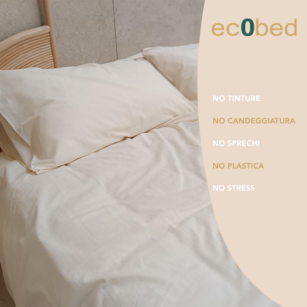 zer0bed, Set Lenzuola Matrimoniali Tinta Unita, 100% Cotone Solo Sbozzima, Senza Candeggiatura, Senza Tintura, Completo Letto,Made In Italy, Ec0bed, Fresco, Traspirante, Matrimoniale