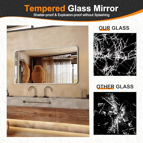 Image of Delma Bathroom Vanity Mirror, Silver Framed Mirror for Over Sink, 50x30