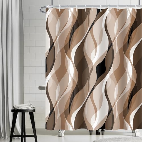 Uiiooazy Duschvorhang Braun, Duschvorhang 180x180cm Anti Schimmel Schwarz Braun Gradient Khaki Streifen Duschvorhänge Stoff Waschbar Wasserdicht Polyester Bad Vorhang mit 12 Haken für Badezimmer