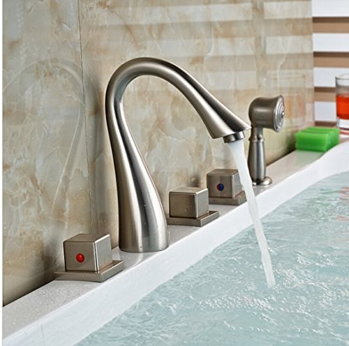 Robinet mitigeur de baignoire Gowe nickel brossé pour remplacer une robinetterie sur pont plat