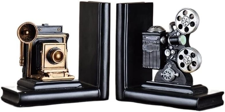 Book Decor Retro Camera Bookend Movie Projector Creative Bookcase Retro Study Room Non Skid Book Stoppers Decorative Bookend Bookends Decorative