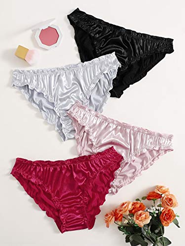 Verdusa CXG03201028419-L Women'S 4Pack Frill Trim Satin Underwear Briefs Panty Set Multicolored A L thumb #4