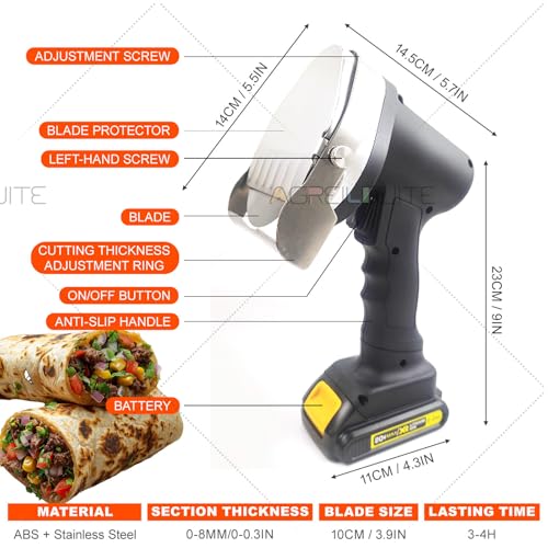 agreilduite Commercial Shawarma Kebab Slicer, Automatic Barbecue Meat Slicer - 2 Blades - 0.5-8mm Cutting Thickness Adjustment, Electric Doner Kebab Slicer With Rotisserie Meat Shovel & 2 Battery - Image 5