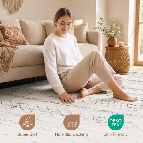 Image of cotiled Boho 5x8 Area Rugs for Living Room: Soft Moroccan Washable Rug