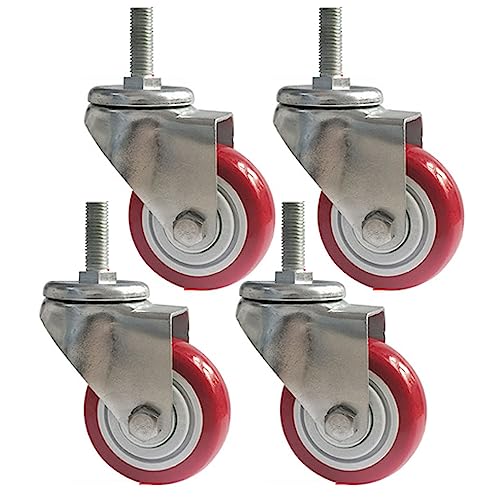 Image of Heavy Duty 75mm Industrial Casters with M16 Bearing Threaded Stem Set of 4 Locking Swivel Castors for Furniture Carts Workbenches and Cabinets Anti Wear PU Cast