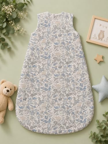Image of TuddyBuddy Baby Cotton Wearable Quilted Sleeping Bag Blanket 1.5 Tog with 1 Way Zipper Closure | Ideal for Babies & Kids Hypoallergenic Fabrics | (Fairy in Jungle - Blue & Beige, 6-12 Months)