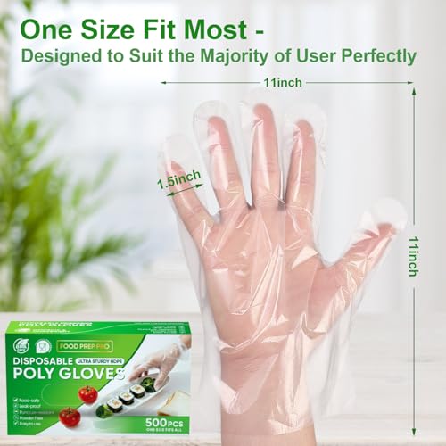 JedJadr 500 Count Disposable Food Service Gloves – Plastic Gloves For Food Handling, Clear Poly Plastic Glove For Kitchen Serving – Lightweight Disposable Kitchen Glove, One Size Fits Most
