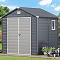 YITAHOME 7.87x6.2FT Resin Storage Unit sans Flooring, All-Weather Plastic Shed with Window, Vents and Secured Doors, Outdoor Plastic Tool Cabin for Poolside, Lawn, Backyard, Patio, Dark Gray