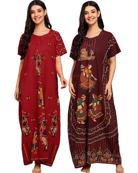 Image of OFEEFAN Women's Cotton Maxi Nightgown with Pockets - Long Soft Sleep Dress, Comfortable Loungewear for Women
