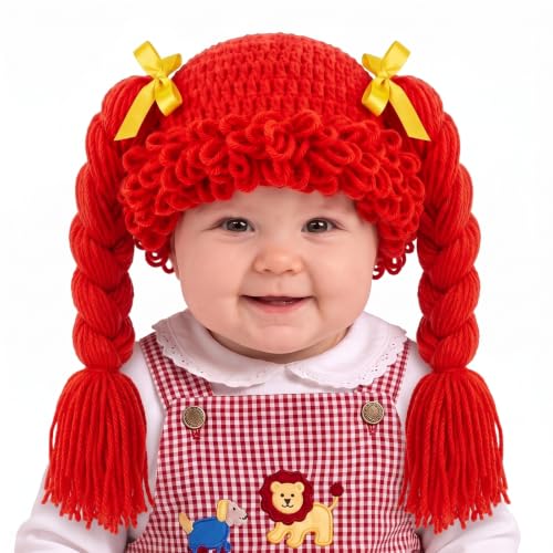 Halloween Cabbage Costume Yarn Wig, Red 4, Long Braided Pigtails
