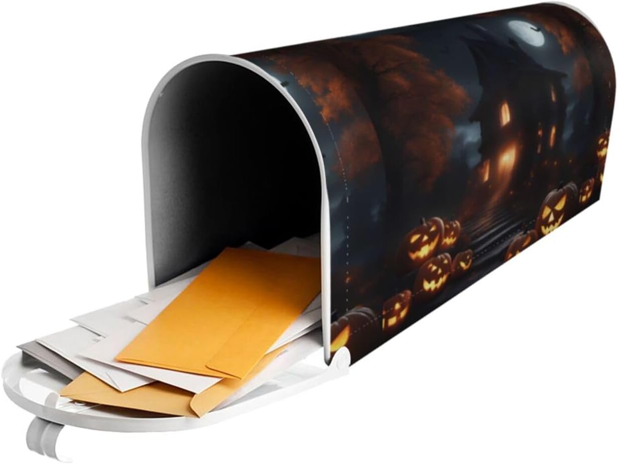 Castle with Pumpkin Lights Letterbox Protector with Magnetic Stripe for Outdoor Patio Decoration Christmas Housewarming Gift 25.5x21 in