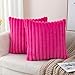 ZLINA Set of 2 Hot Pink Faux Fur Decorative Throw Pillow Covers Fluffy Striped Pillowcase Cushion Covers 18 x 18 Inch Decor Sofa Couch Bedroom
