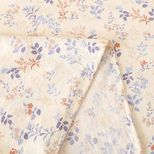 Image of Story@Home King Size Bedsheet | Air Cotton Flatsheet King Size with Two Pillow Covers| 240 TC | Super Soft Bed Sheet for King Size Bed | Floral Design (270 x 250 cm, Creame & Blue)
