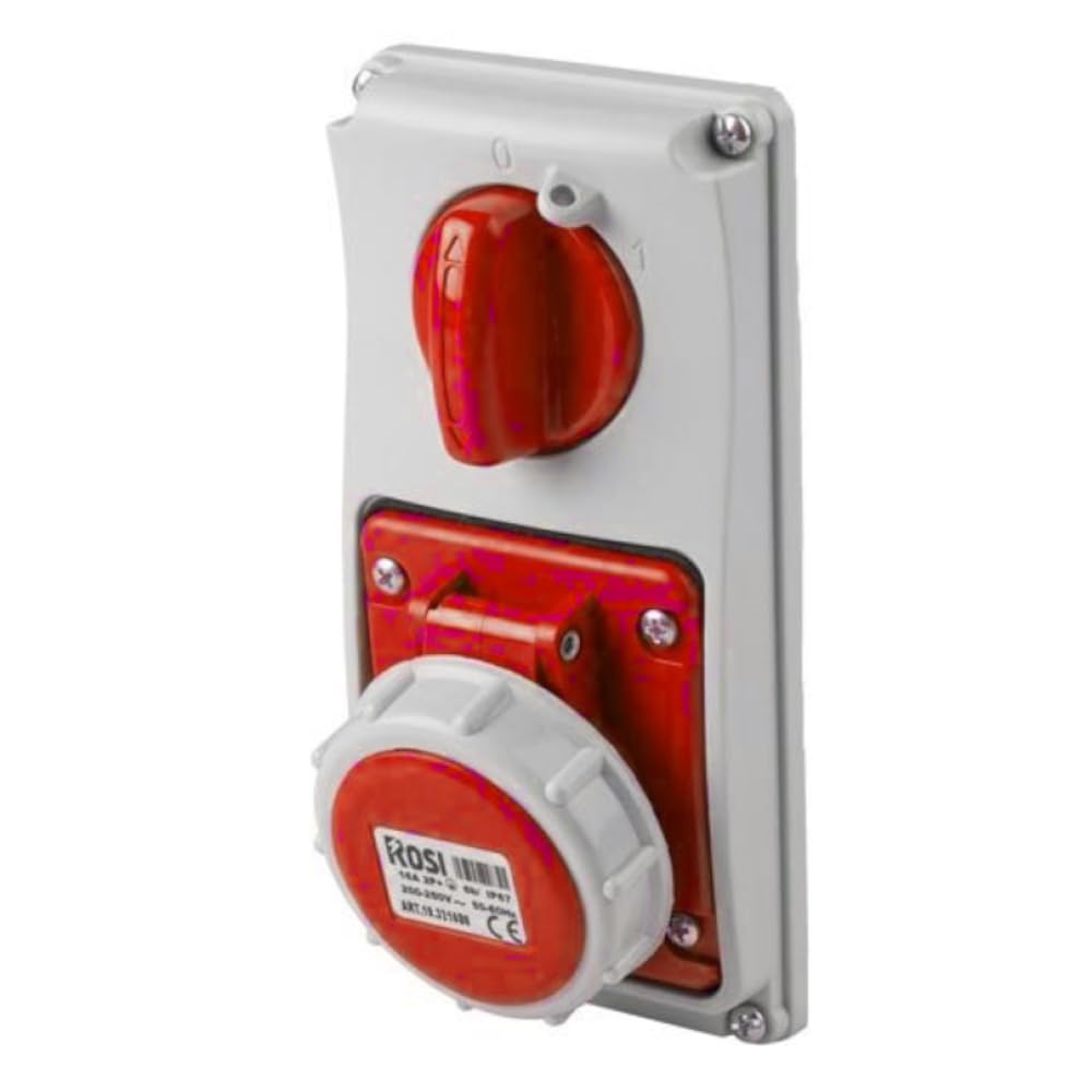 Presa interbloccata verticale con sezionatore interruttore, ad incasso, 380V, 5 poli 3P+N+T, 16A, IP67 - Rosi 19.3416R6-I