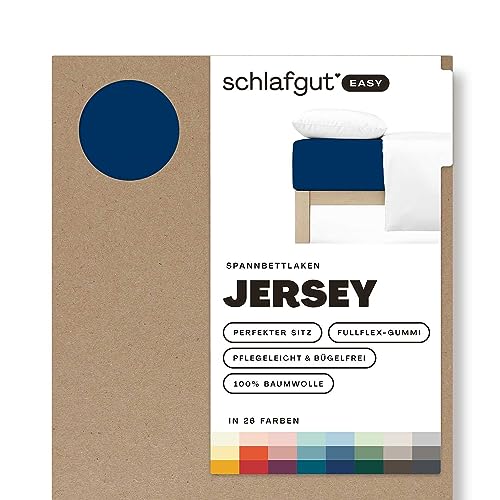Schlafgut Easy Jersey Spannbettlaken 180x200 bis 200x200 Blue Deep, Spannbetttuch aus 100% Baumwolle