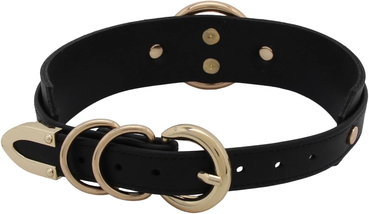 Punk goth faux leather collar necklace
