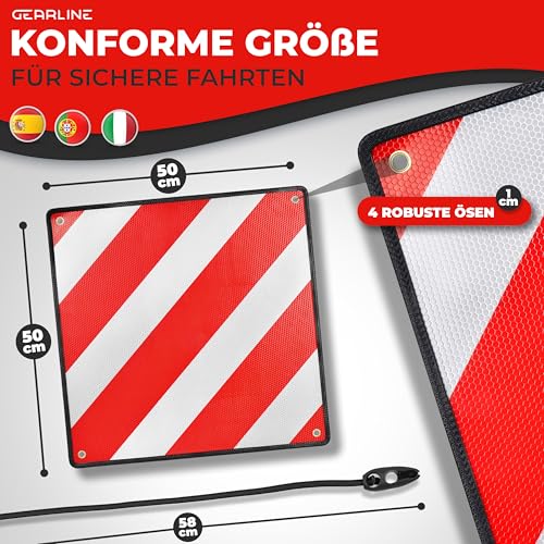 GEARLINE® 3-in-1 Warntafel für Italien, Spanien & Portugal [inkl. 4 Spanngurte] - Reflektierendes Warnschild für Heckträger bei Reisen nach Spanien, Portugal & als optische Kennzeichnung für Italien