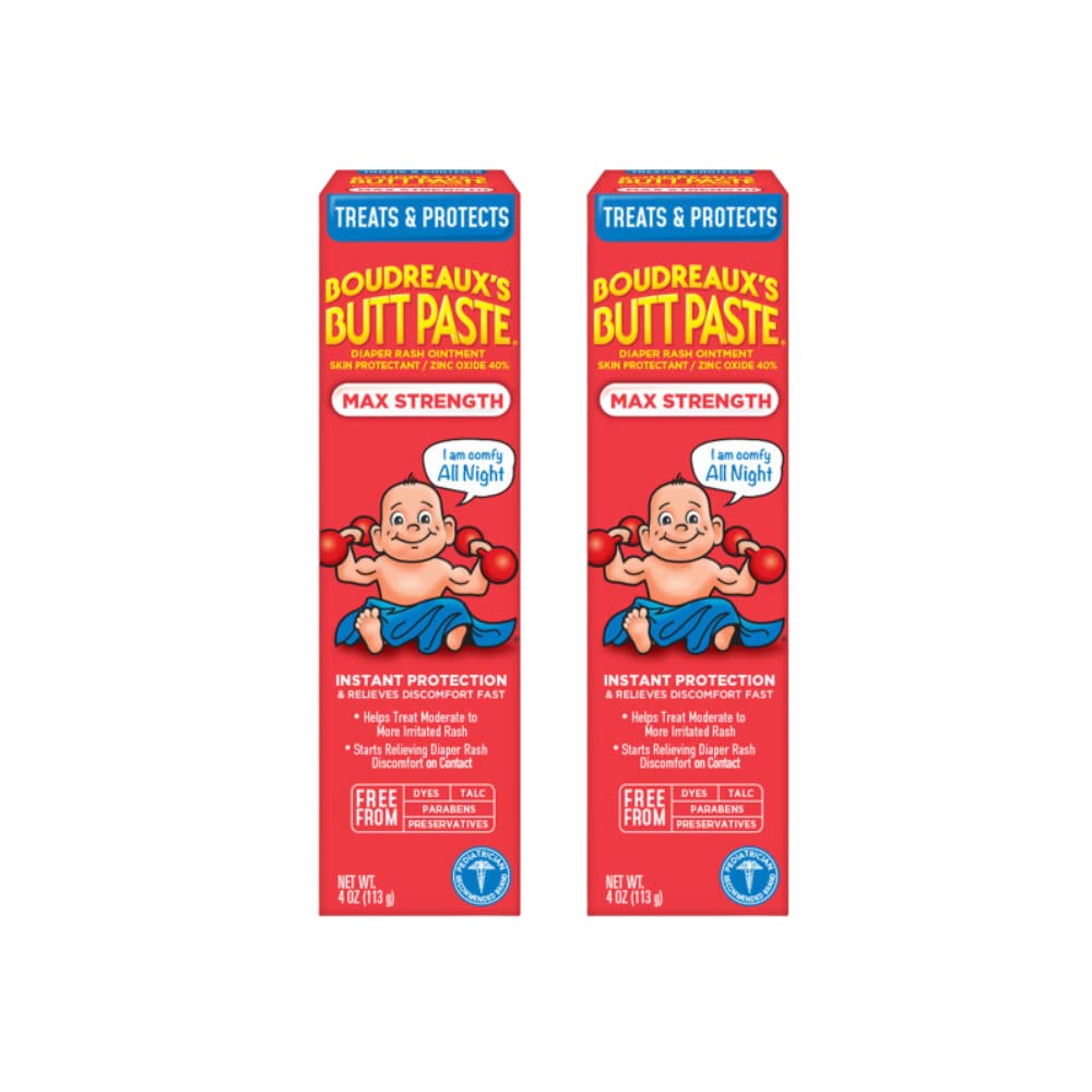 Boudreaux's Butt Paste Diaper Rash Ointment - Maximum Strength - Contains 40% Zinc Oxide - Paraben and Preservative-Free - 4oz (2 Pack)