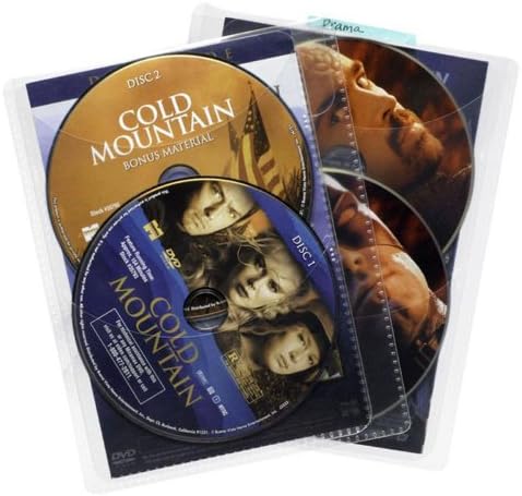 Atlantic Media Sleeve Storage Bin - Leatherette Front, Quality Stitching and includes 36 Sleeves & 25 Pack Movie Sleeves - Clear Sleeve hold two discs each, Protects Discs Against Scratches and Dust