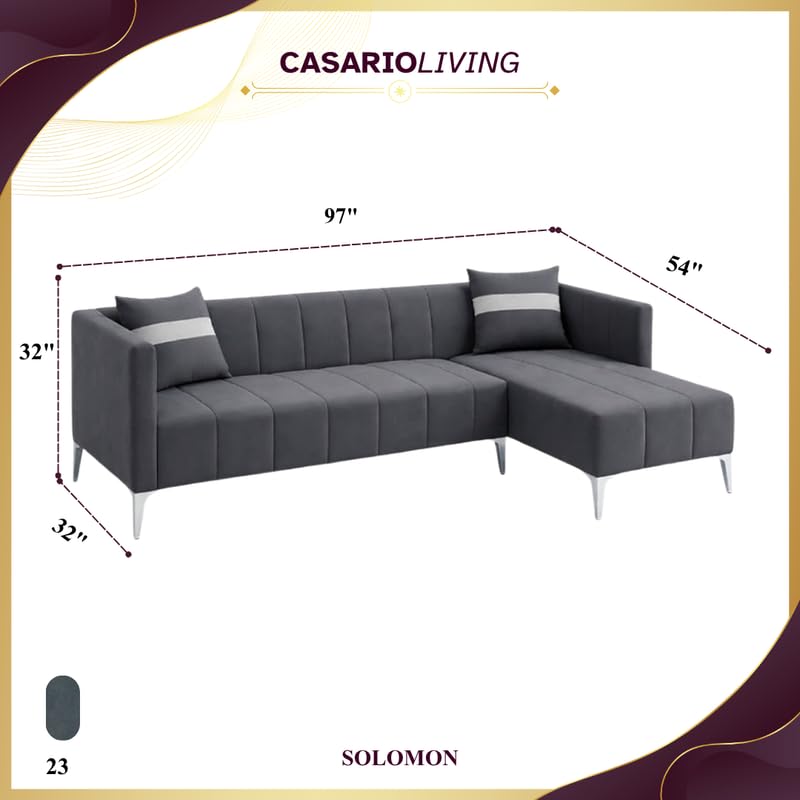 Image of Solomon Luxe Velvet-Suede Fabric 5 Seater RHS L Shape Sofa | Comfortable & Spacious Seating | Modern Sofa for Living Room - Dark Gray