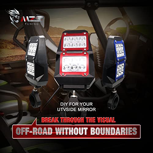 Mzs Utv Side Mirrors With Lights For 1.75" Or 2" Roll Bar Cage | 360 Degree Adjustable Led Spot Light Accessories Compatible With Rzr Rangers Pioneer Mule Gator Wildcat Trail Teryx Commander Maverick #TOP6