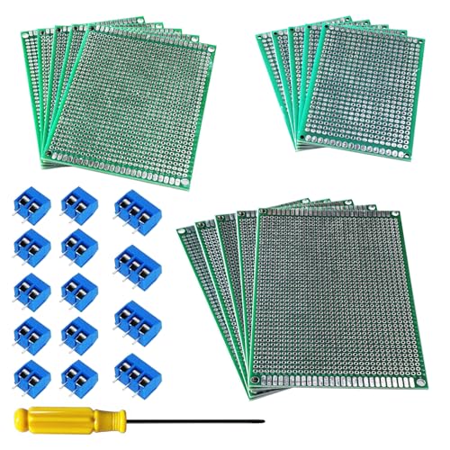 GTIWUNG 29 Piezas Placa PCB Kits, 15 Piezas Placas de Circuito Impreso de Doble Cara 5x7/7x9/8x12cm DIY Prototype Board, 14 Piezas 2/3 Pines Terminales de Tornillo Electrónico Screw Terminal Block