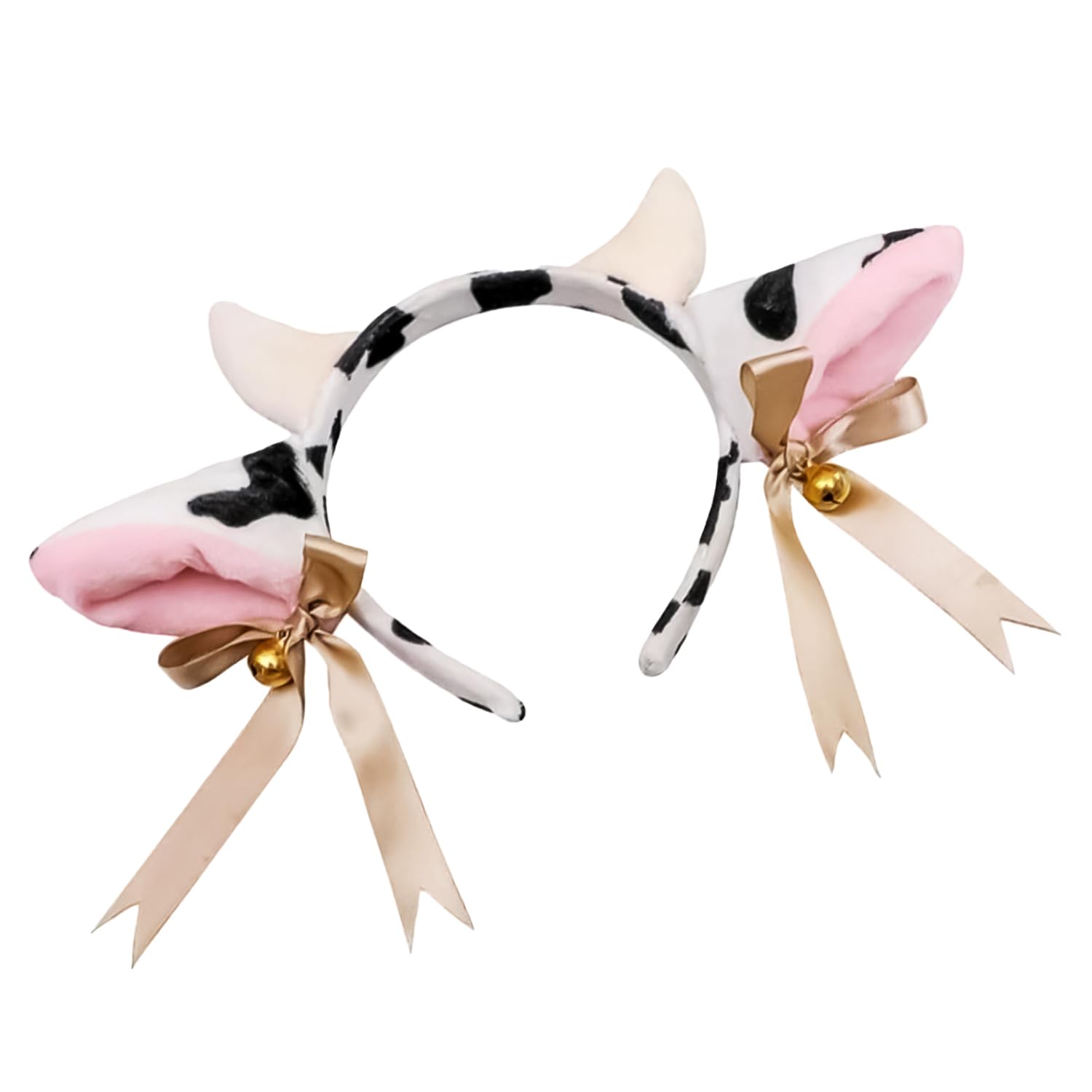 MFUOECow Hair Hoop with Bow Multicolor Cute Animals Ears Headband Bells Bow Cow Ears and Horns Hairband Funny Fancy Dress Headwear for Adult Kid Cosplay Party Decoration