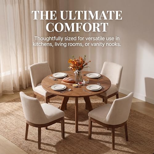RIVOVA Upholstered Dining Chairs Set of 4, Modern Wooden Dining Room Chair Linen Fabric Kitchen Chairs Farmhouse Dinner Chair with Hardwood Frame, Beige - Image 4
