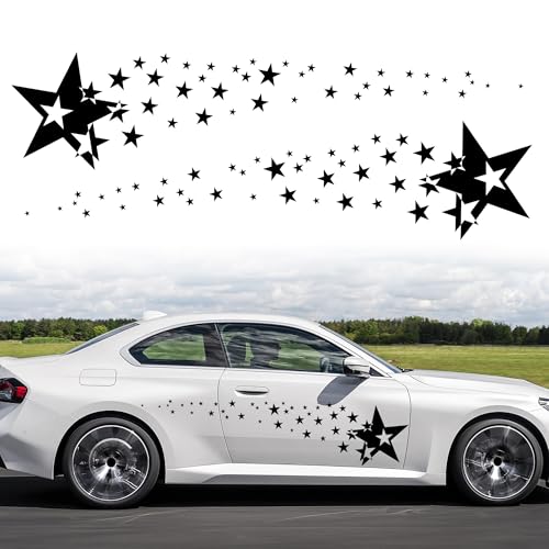Image of TOMALL 1 Pair 62.6'' Stars Graphics Vinyl Decals for Car Body Door Sides Universal Waterproof Stars Stickers Decoration for Vehicles SUV Truck Off-Road Home Wall (Black)