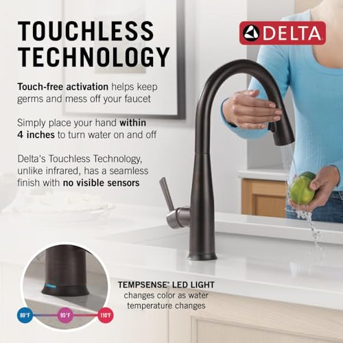 Image of Delta Essa Touchless Kitchen Faucet with Touch Technology, Oil Rubbed Bronze Kitchen Sink Faucet with Pull Down Sprayer, Single Hole, Venetian Bronze 9113TL-RB-DST
