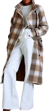 utcoco Women's Plaid Belted Wool Blend Winter Coat