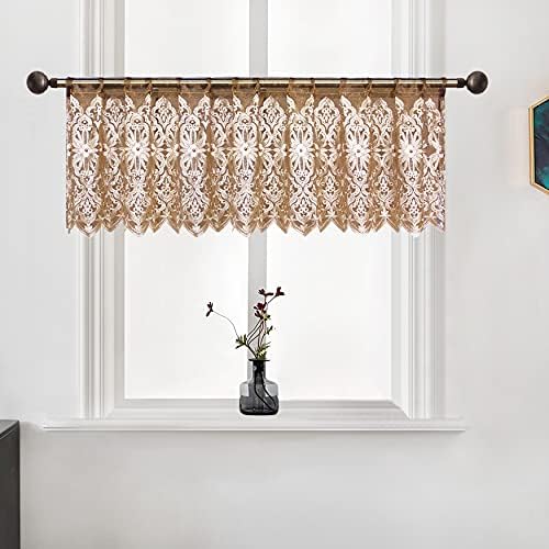 Aside Bside Bead8510 Sheer Curtains for Bedroom Rod Pocket Embroidered Floral Window Curtains Valance Botanical Geometric Drapes Living Room,2 Panel,Gold Brown,50 inch Width 20 inch Length