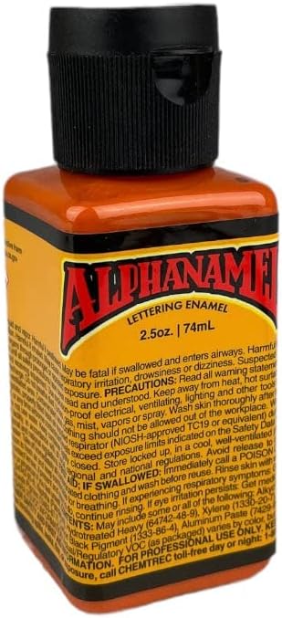 Alphanamel - Alpha Orange - Enamel Paint for Pinstriping, Sign Painting, Lettering, Fine Art, 36 Colors, Multiple Sizes, 2.5 oz