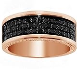 Pretty Jewels 10k Rose Gold 1/2 Carat (ctw) Round Cut Black Natural Diamond Three Row Men's Anniversary Wedding Band Ring (Diamond Color: Black, 0.50 Cttw) Ring Size-9