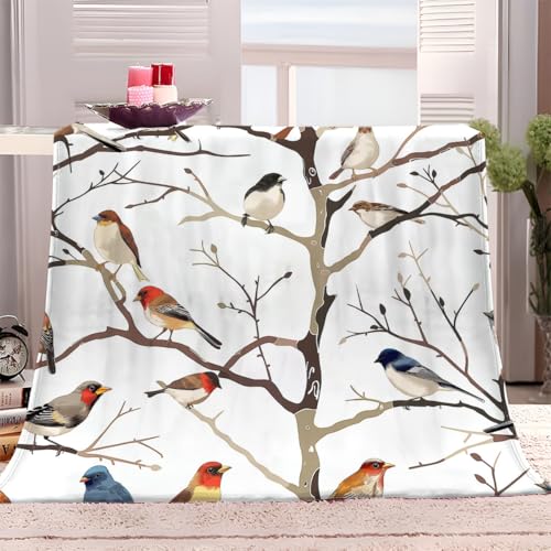 Couverture microfibre chaude et douce avec impression 3D oiseaux pour lit