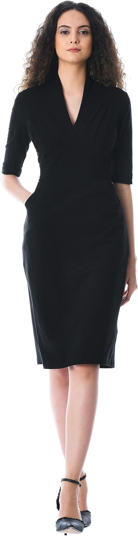 Zapelle Custom Clothing | Women's Feminine Pleated Cotton Knit Sheath Dress | Black