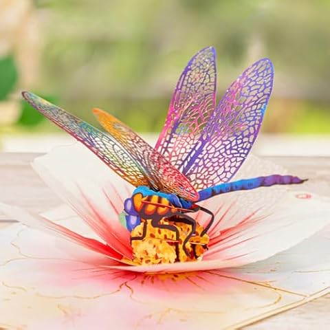 UNIPOP Dragonfly & Flower Pop Up Card, Mother’s Day Card, Birthday Card for Women, Valentines Day Card for Mom, Dragonfly Get Well Card Cover