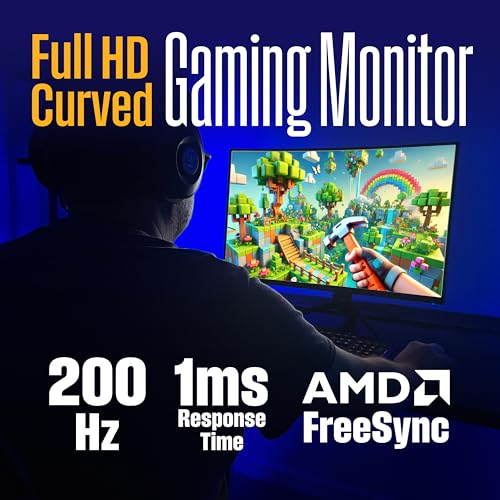 Image of Westinghouse 27 Inch Curved Gaming Monitor, 200Hz, 1ms, FHD 1080P, 3000:1 Contrast Ratio, 118% sRGB, 1500R, AMD FreeSync, Eyecare, for PC Games with Built-in Speakers, DisplayPort, HDMIx2-Black